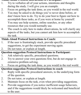 Table 2. Protocol instructions for the participant and coach. 