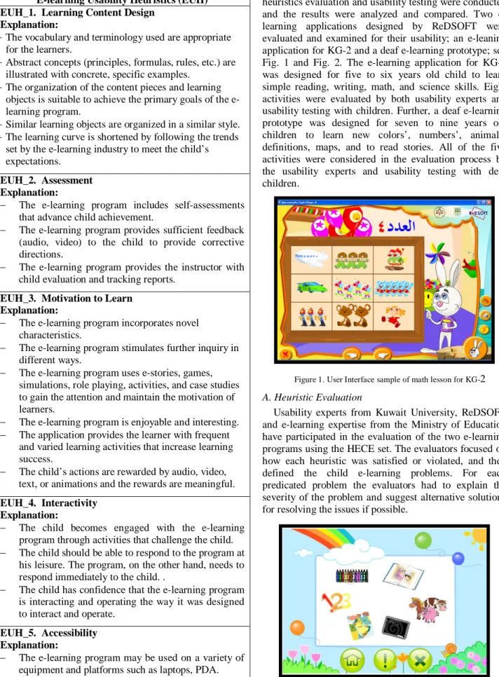 Figure 1. User Interface sample of math lesson for KG- 2  A. Heuristic Evaluation 