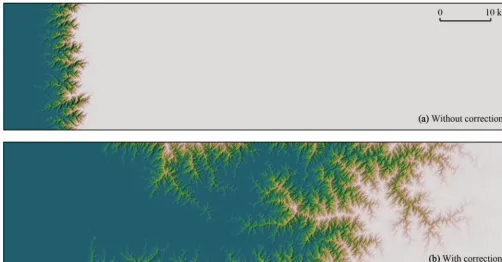 Figure 1. Simulation of the evolution of an escarpment over 70 time steps of 1000 years each and on a 1024 × 256 regular grid, using theFastScape model (Braun and Willett, 2013, see also Sect