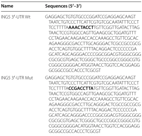 Table 2 The sequences of ING5 3′-UTR Wt and ING5 3′-UTR Mut were used in this study