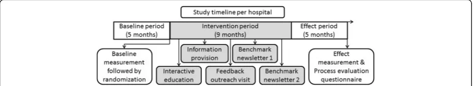 Fig. 1 Study timeline. Components marked in white were applicable to all the hospitals