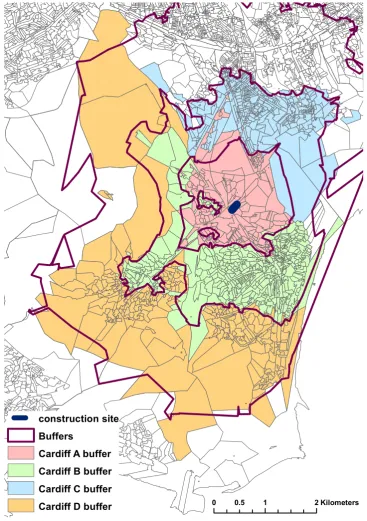 Figure 6Example of samplingbuffers for one case study site(Cardiff). �Crown Copyright/database right 2011
