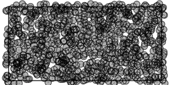 Fig. 4. Example of Poisson deployment. Rectangle denotes target region. Notice that holes of larger diameters are typically long and thin, although this need not be true for smaller diameter holes.