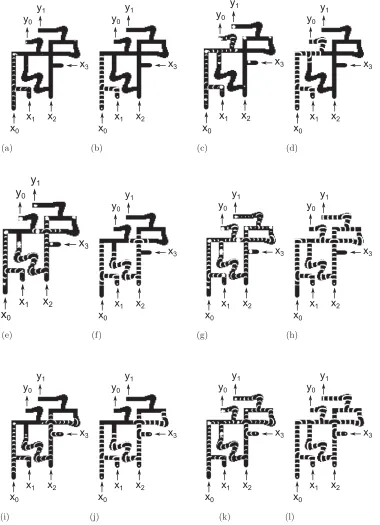 FIG. 13. Experiment and simulation for cases xx(k)experiment, complete; (d)valve at = x = 3, 6, and 15 (note that for the x = 6 case no wave emerges from y0 because the y0 is closed when a wave reaches it): (a) x = 3 experiment, halfway through; (b) x = 3 simulation, halfway through; (c) x = 3 x = 3 simulation, complete; (e) x = 6 experiment, halfway through; (f) x = 6 simulation, halfway through; (g) 6 experiment, complete; (h) x = 6 simulation, complete; (i) x = 15 experiment, halfway through; (j) x = 15 simulation, halfway through; = 15 experiment, complete; and (l) x = 15 simulation, complete.