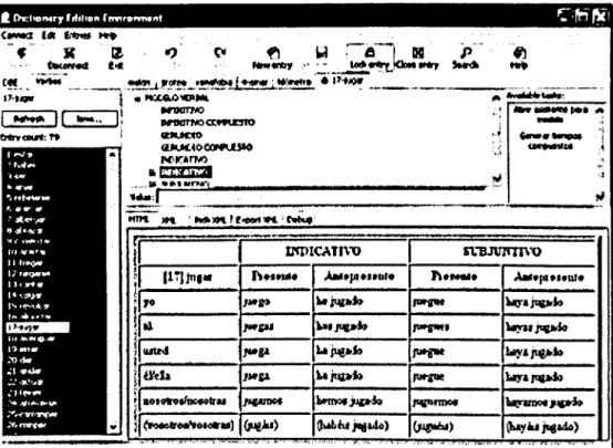 Figure 2. GUI of the edition environment: editing a verb model. 