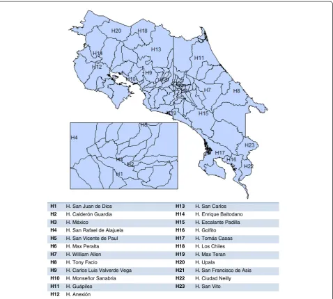 Figure 3 Map of hospitals and health care districts [9,12,13]. Source: Elaboration by authors.
