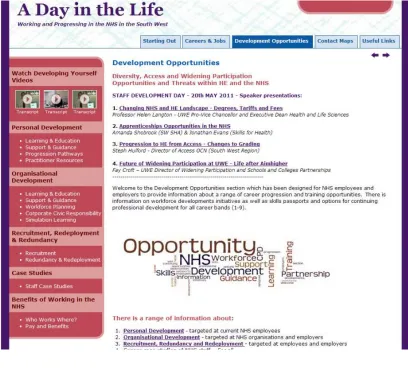 Figure 4 – Screen shot of the Day in the Life ‘Development Opportunities’ section 