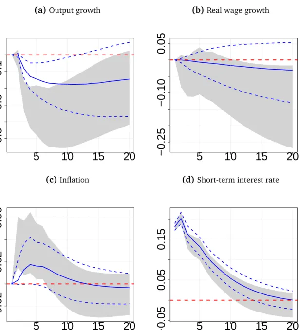 Fig. 5: Impulse responses of selected macroeconomic variables to a monetary policy shock