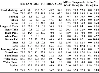 Table 3.4: Per-class accuracies as well as mean-class accuracy (AA) on the RIT-18 testset