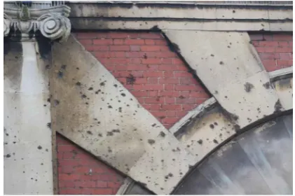 Figure 4: Detail of shrapnel damage from WWII bomb, which exploded outside the Curzon, 4 Jan 1941
