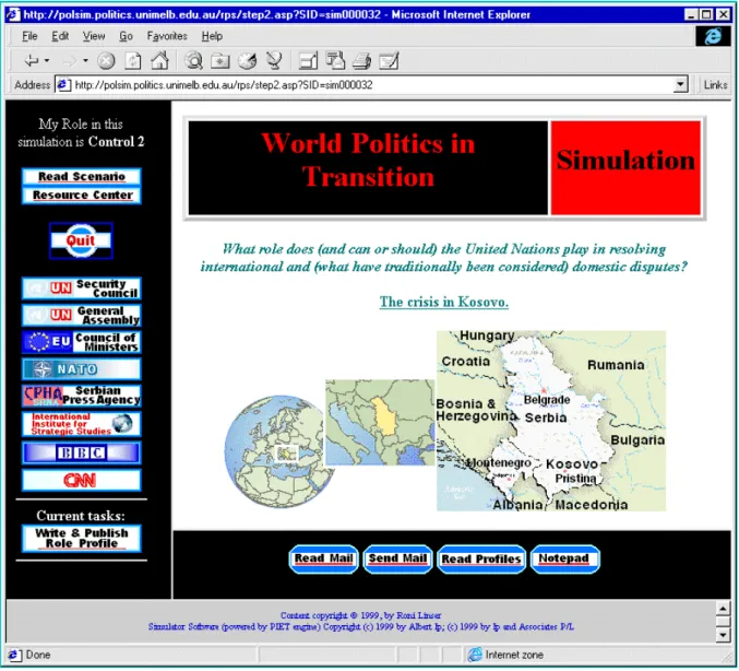 Figure 2 shows the welcome screen of the "World Politics in Transition" simulation