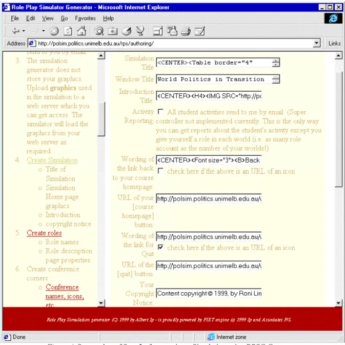 Figure 4. Screen shot of Step 2 of generating a Simulation using RPSG Generator 