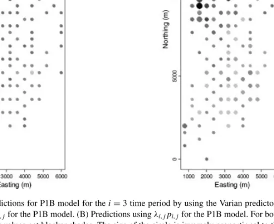 Figure 11. Spatial predictions for P1B model for the i = 3 time period by using the Varian predictor (10)