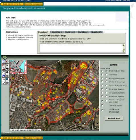 Figure 2:- A student task that makes use of a Geographic Information System to help students visualize, analyze and  manipulate spatial representations of the Narawang Wetland