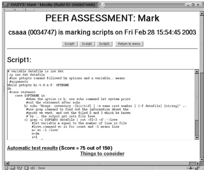 Fig 3 Assignment script on Mark web page: in this visual inspection step, students mark and provide feedback on the other three stu- stu-dents’ assignments.