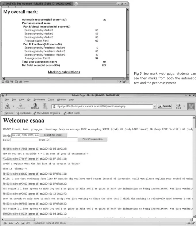 Fig 5 See mark web page: students can see their marks from both the automatic test and the peer assessment.