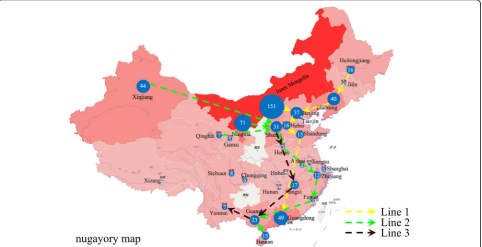 Fig. 6 The sketch map of the 600 Brucella strains from different provinces in this study