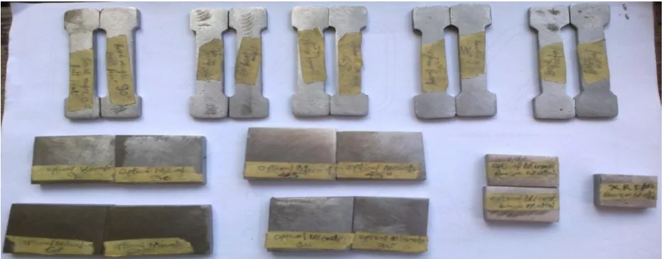 Fig. 2. Machined (milled) tensile and microstructures test samples 