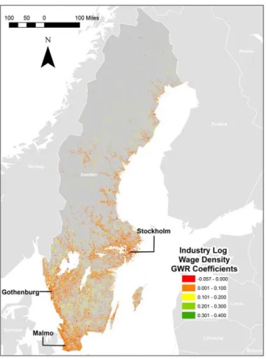 Fig 4. Geographically Weighted Regression Coefficients for Establishment Wage Density