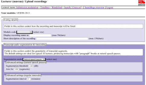 Figure 4 – Lecture audio segmentation interface 
