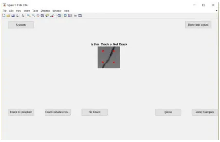 Figure 3.1: GUI panel used to classify an image patch as “Crack” or “Not Crack” to generate examples 