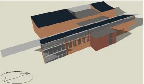 Figure 3.7 Perspective view of the SBRC building thermal model in DesignBuilder. 