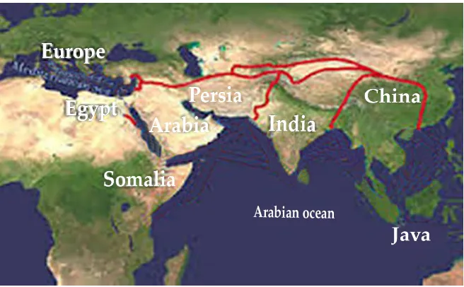 Figure 1. Map of Silk Road from China to the Mediterranean.  