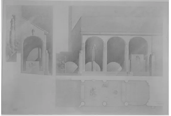 Figure 3. Eliel Saarinen: Elevation and Plan for proposed entrance to Art Club, Cranbrook Academy of 