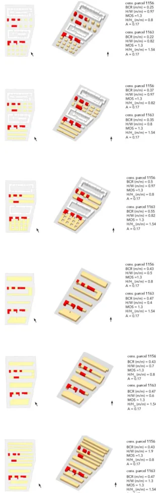 Fig.  4  –  Census  parcel  n.  1,156  (top)  and  1,163  (bottom)  taken  into  account  in  order  to  analyse  the  influence  of  urban  form  on  buildings heating demand