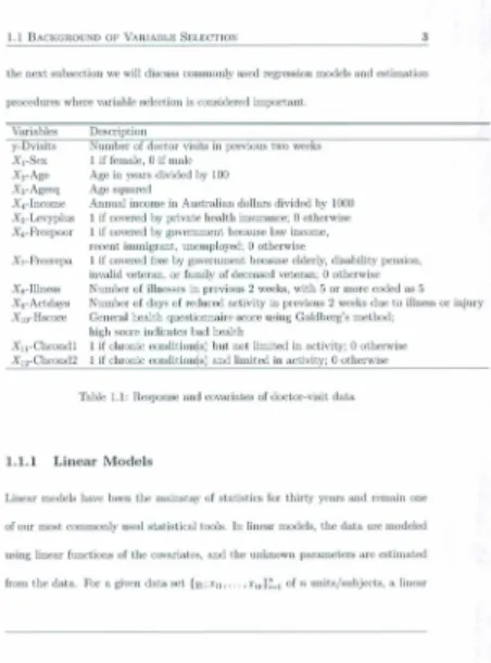 Tabl e 1.1: Response and covariates of doct or-visit da ta