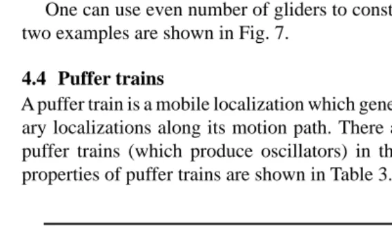 FIGURE 7Construction of the symmetrical avalanches: (a) symmetrical growth initiated by two g4 gliders,conﬁguration at 237th step of evolution, (b) avalanche pattern with non-trivial internal symmetriesproducedbyassemblyoftwog2gliderandtwog3gliders, conﬁgurationat237thstepofevolution.