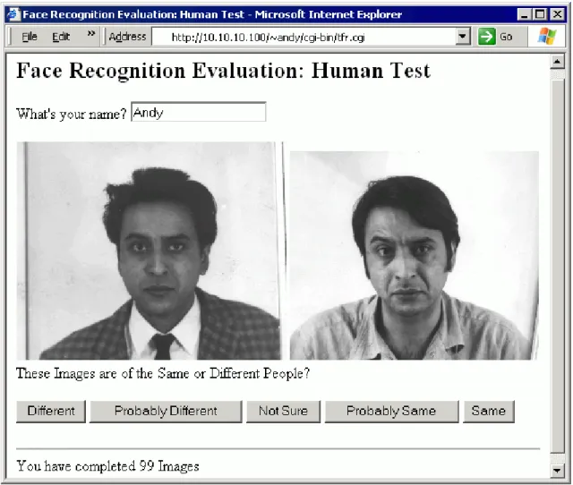 Fig. 1. Screenshot of the software application for testing of human face recognition performance