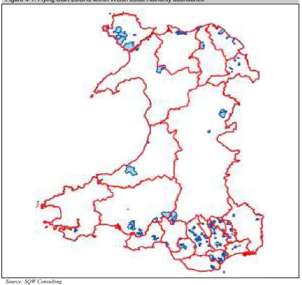 Figure 4-1: Flying Start LSOAs within Welsh Local Authority boundaries 