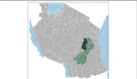 Fig. 1 Map of the United Republic of Tanzania showing administrative regions (gray), the Morogoro region (light green), and the Kilosa district(black), where the three villages investigated in this study are located (adopted and modified from https://en.wikipedia.org/wiki/Kilosa_District)