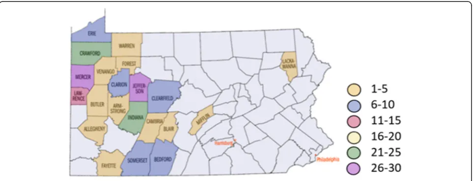 Fig. 1 Geographic Distribution of Amish Trauma Patients
