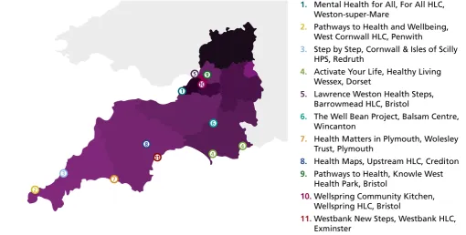 Figure 2.1:  South West region and SWWB projects 