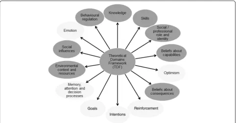Fig. 1 Theoretical Domains Framework (dark grey circles represent domains relevant to key findings)