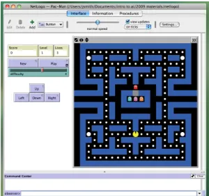 Fig. 1 Screenshot of NetlogoPacMan model. Note tabsfor switching between inter-face, Information and scripts(Procedures).