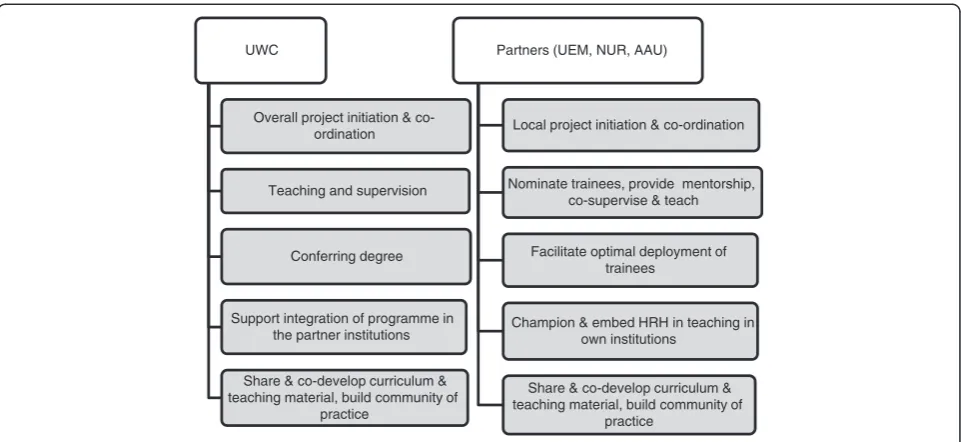 Figure 1 Role of partner institutions in the implementation of the programme.