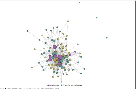 Fig. 1 Total collaboration network among all IRI members, 2014