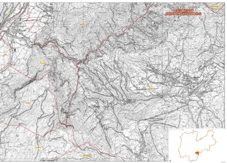Fig. 2 Areale di riferimento. In rosso i confini comunali 