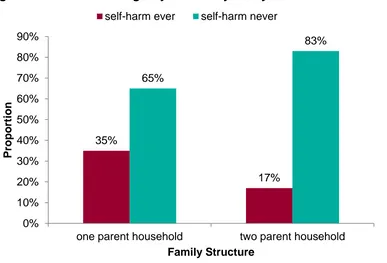 Figure 2. Self-harm among 15 year olds by family structure 