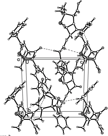 Figure 2Packing diagram for (I), with hydrogen bonds shown as dashed lines.