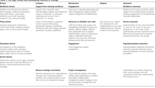 Table 3 The logic model and developing theories of change