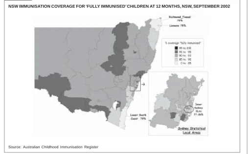 FIGURE 1NSW IMMUNISATION COVERAGE FOR ‘FULLY IMMUNISED’ CHILDREN AT 12 MONTHS, NSW, SEPTEMBER 2002