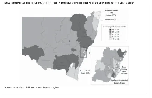 FIGURE 2NSW IMMUNISATION COVERAGE FOR ‘FULLY IMMUNISED’ CHILDREN AT 24 MONTHS, SEPTEMBER 2002
