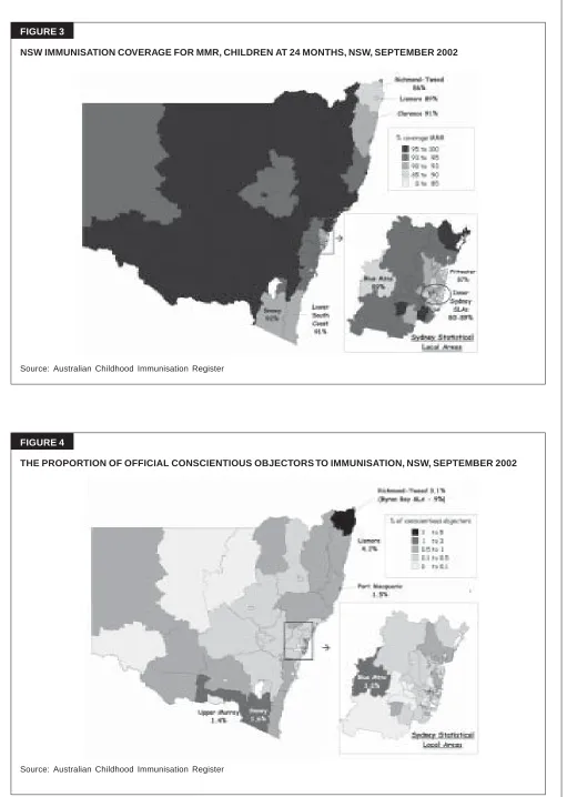 FIGURE 3NSW IMMUNISATION COVERAGE FOR MMR, CHILDREN AT 24 MONTHS, NSW, SEPTEMBER 2002