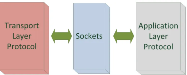 Figure 4: The sockets are the glue between the transport layer protocol and the ap- ap-plication layer protocol.