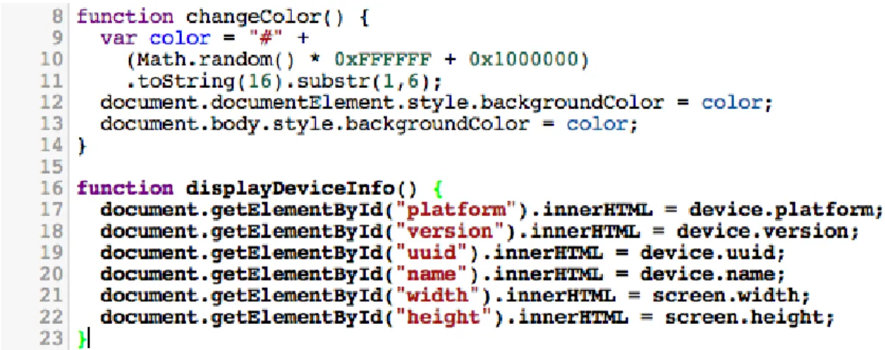 Figure 4.10: Live coding in the JavaScript editor. The code within the caret is highlighted and re-executed every time a change is made to that expression.