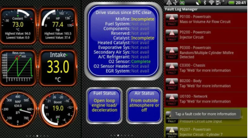 Figure 1.1: Torque Pro real time data display and diagnostic trouble codes.